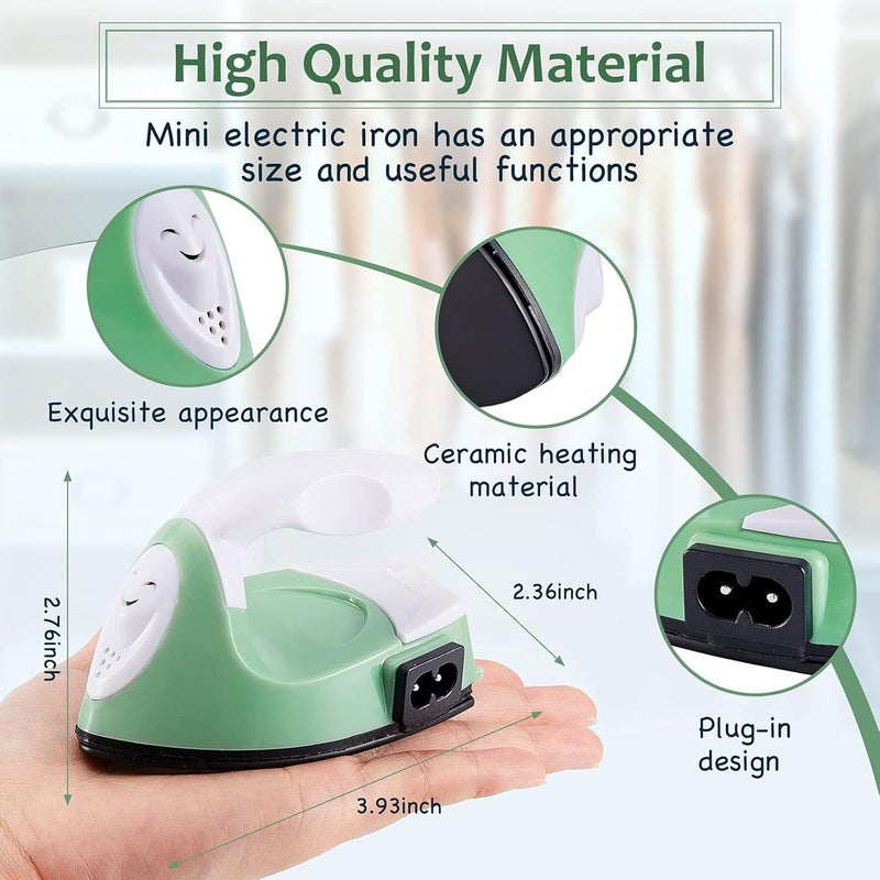 Honoson Mini Craft Iron Mini Heat Press Small Iron 3.93 x 2.36 x 2.76 in Portable Handy Tiny Flatiron with Charging Base Accessory for Fuse Bead Patch DIY Heat Transfer Vinyl(Green) - Image 2